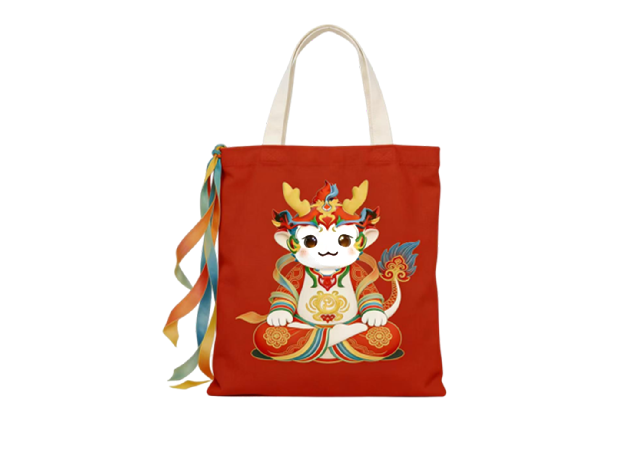 龙狮主题红色帆布袋