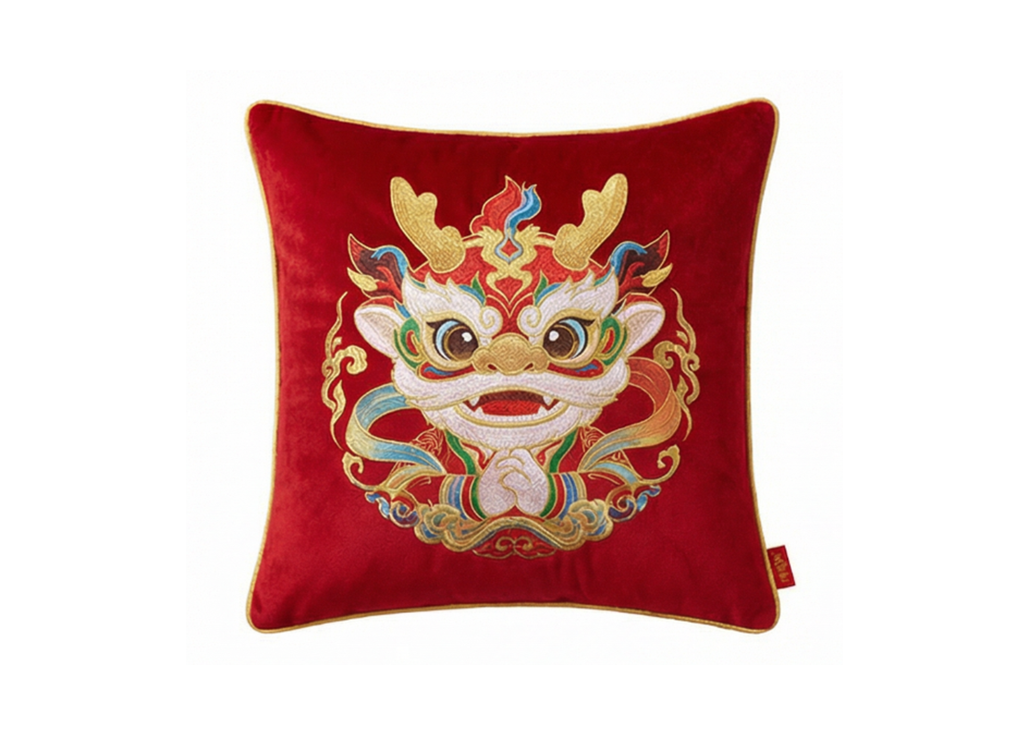 龙狮福气刺绣抱枕