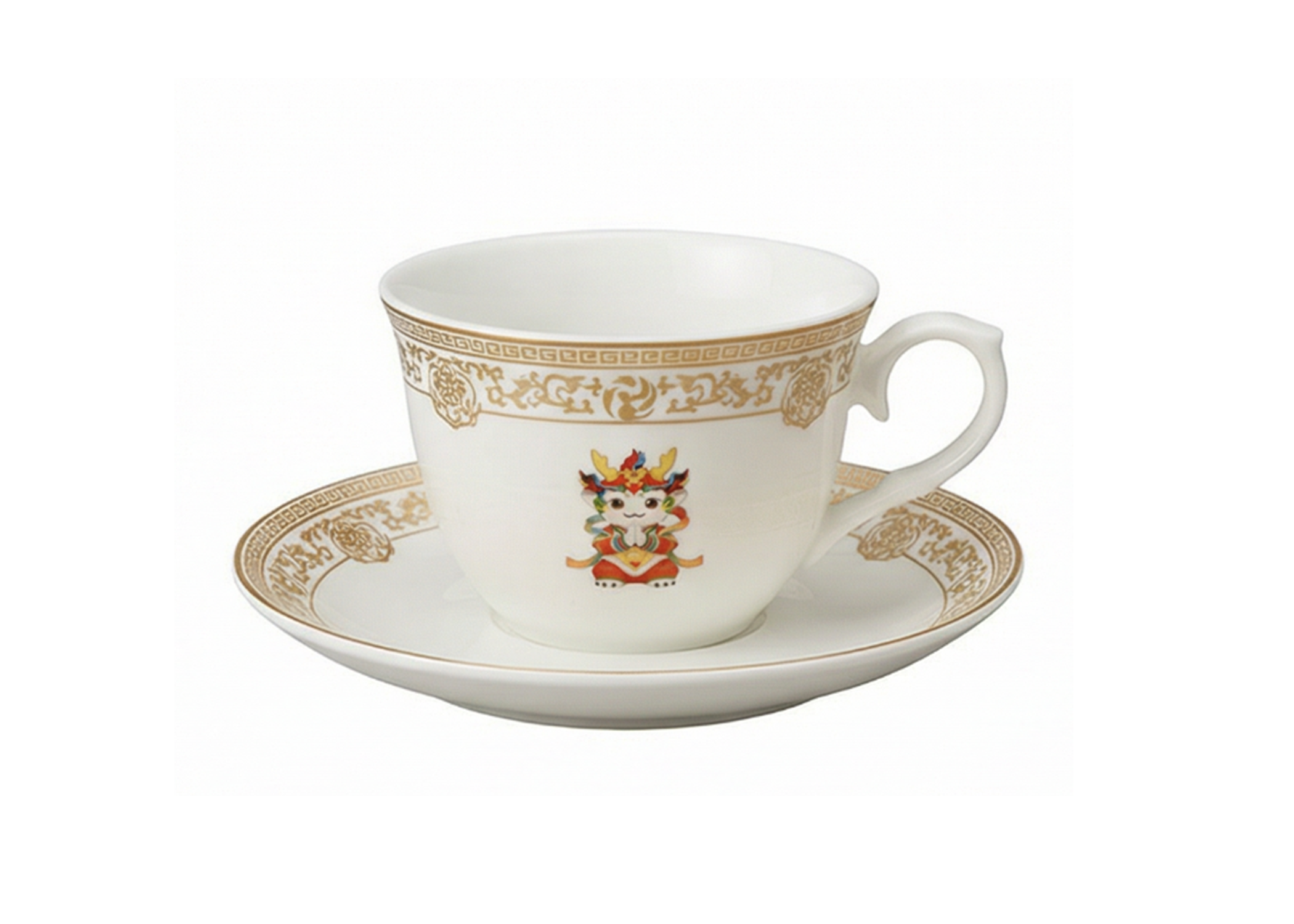 龙狮祥云金边咖啡杯碟套装